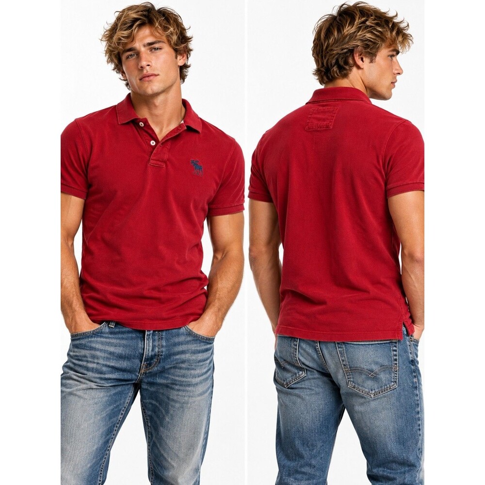 Abercrombie & Fitch Heavyweight Polo Shirt Men’s XXL Red Moose Y2K Muscle Fit